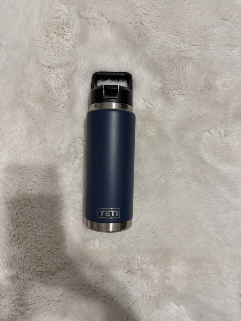 26 oz Yeti Navy Blue Travel Bottle with Flip-Top Lid